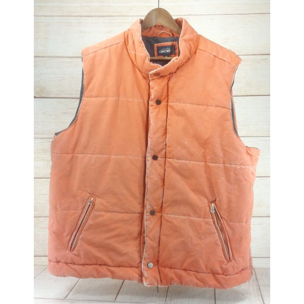 Cherokee Men Warm Puffer  Vest Coat Sleeveless Jacket Overcoat VTG 2XL Orange